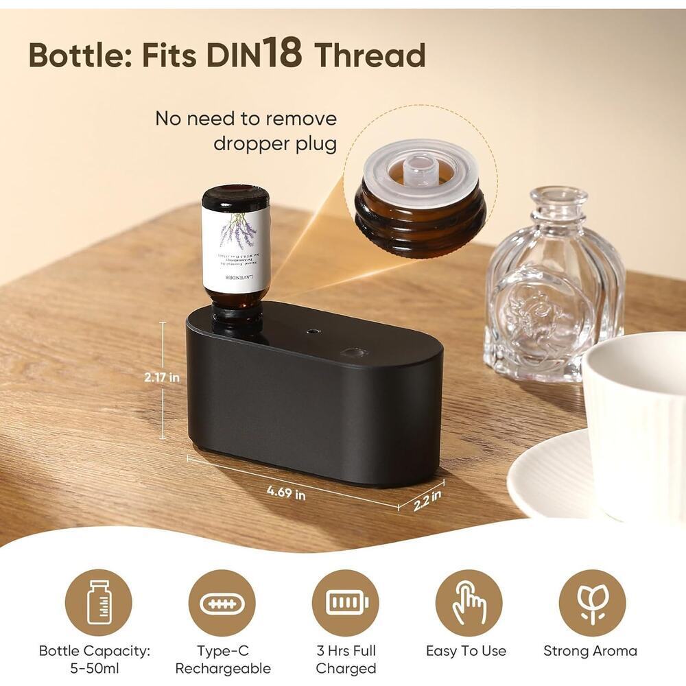 NEW Black Waterless Essential Oil Diffuser Aromatherapy Portable Battery or Plug - Picture 2 of 14
